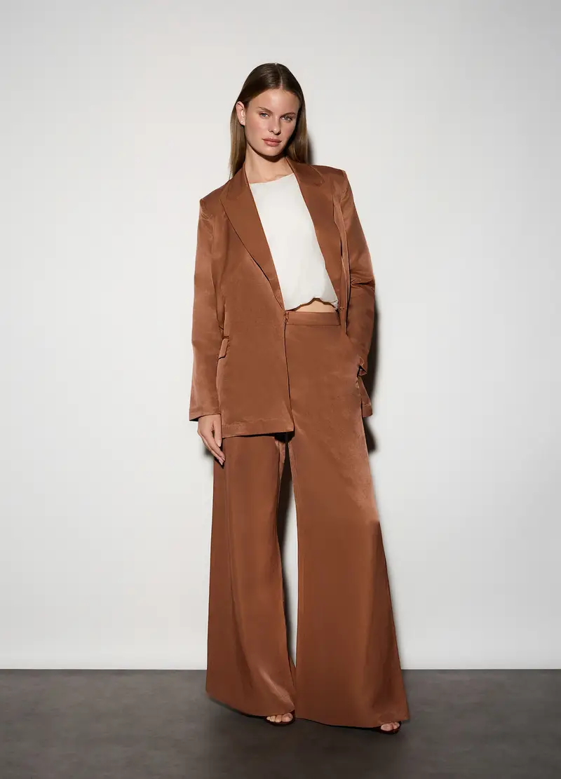 Pantaloni Palazzo Regular Fit Misto Lino Donna, Unisex, Marrone cognac