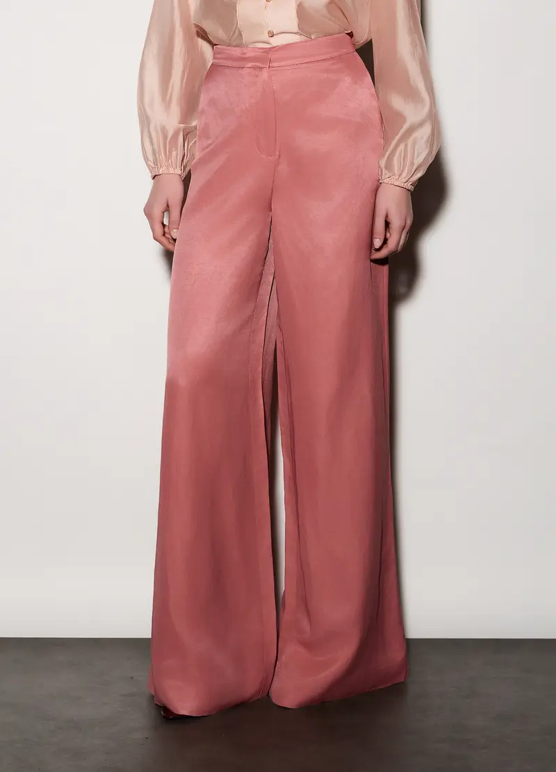 Pantaloni Palazzo Regular Fit Misto Lino Donna, Unisex, Rosa pastello miniatura 2