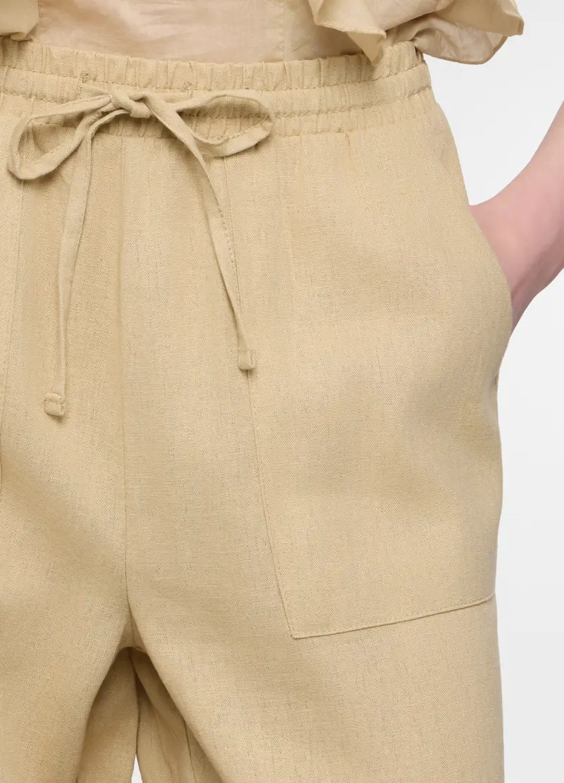 Pantaloni Parachute Misto Lino Donna, Beige chiaro miniatura 3