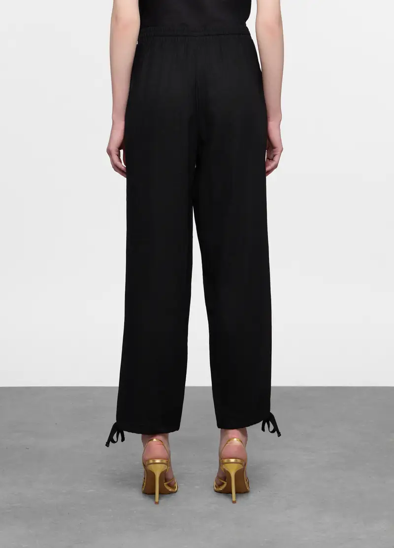 Pantaloni Parachute Misto Lino Donna, Nero miniatura 2