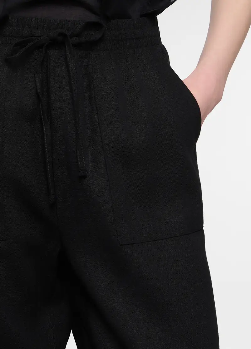 Pantaloni Parachute Misto Lino Donna, Nero miniatura 3