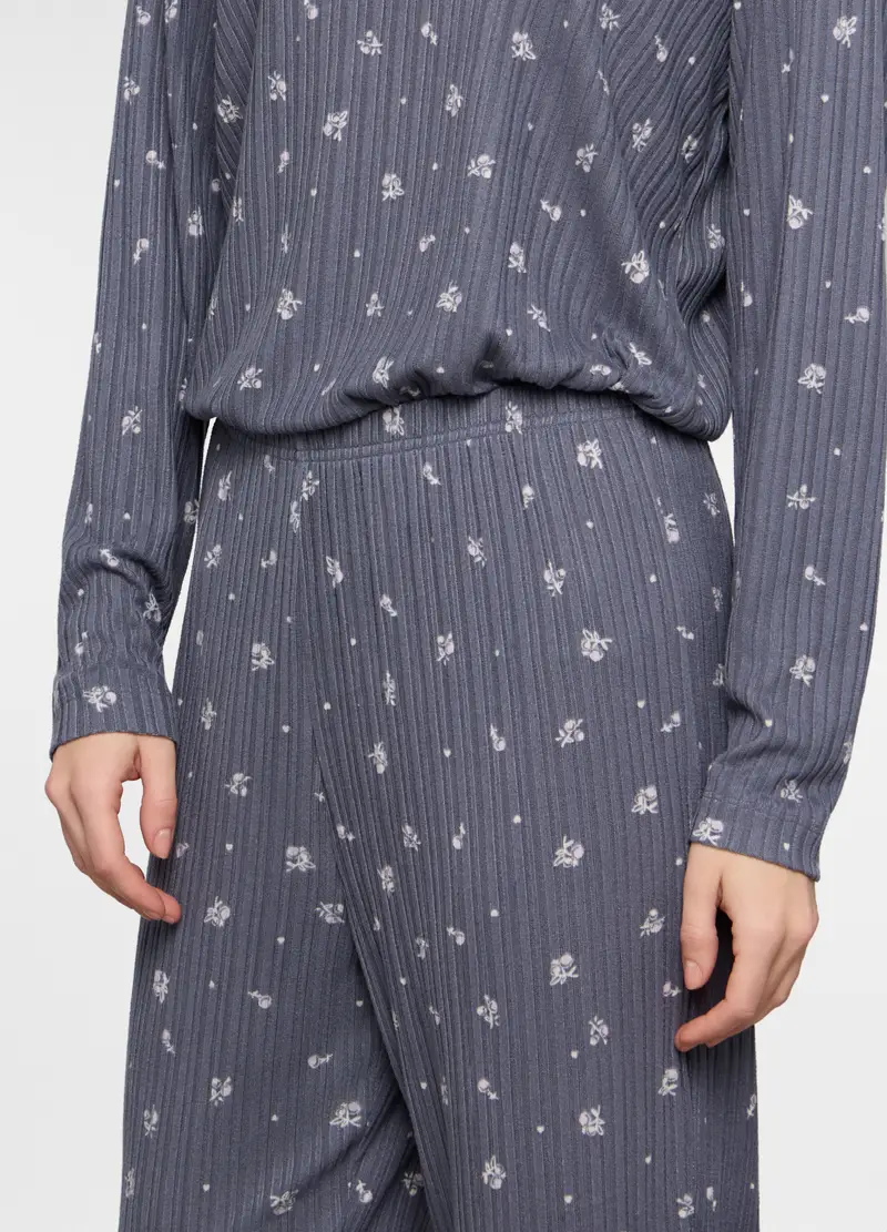 Pantaloni Pigiama In Costina Stretch Donna, Grigio scuro miniatura 3