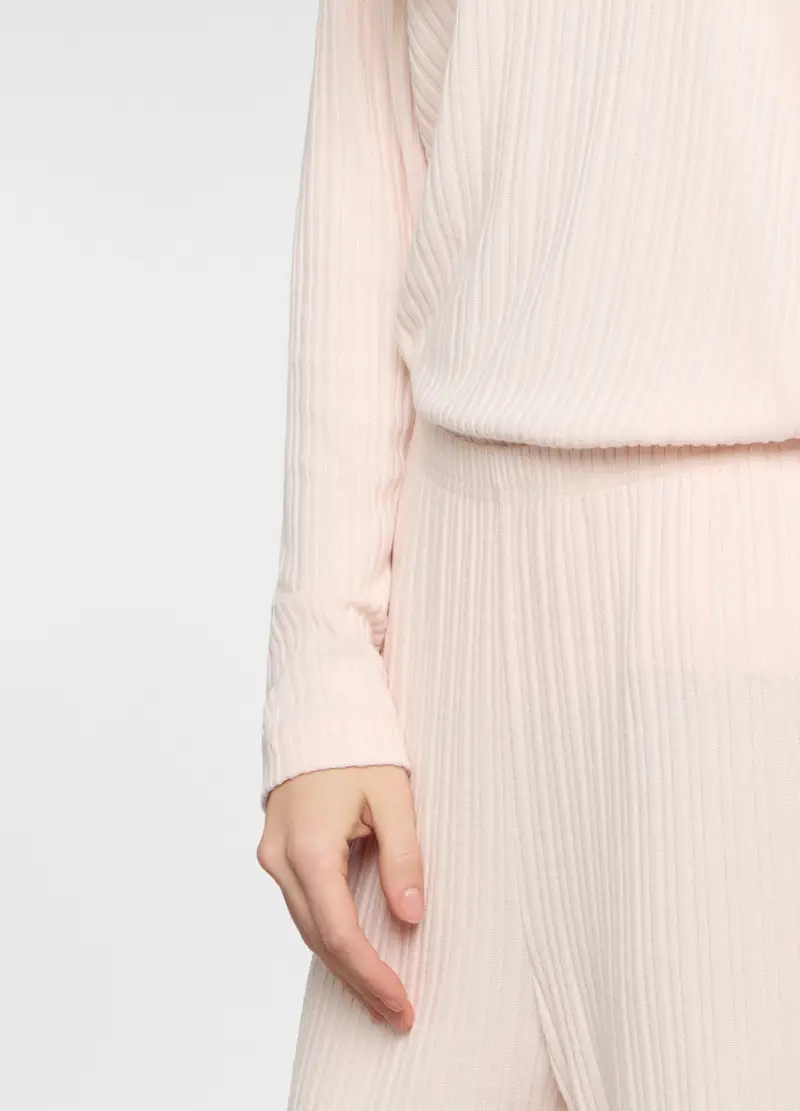 Pantaloni Pigiama In Costina Stretch Donna, Rosa chiaro miniatura 3