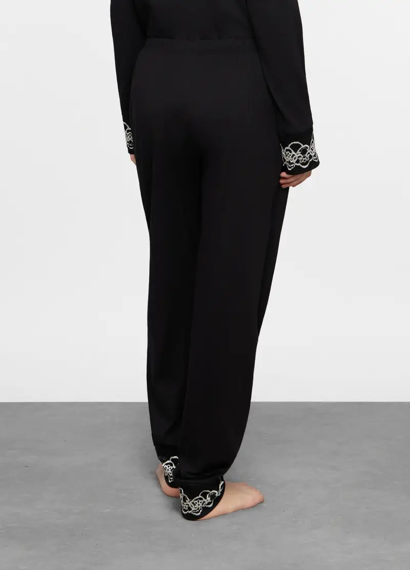 Pantaloni Pigiama In Jersey Donna, Nero/Bianco miniatura 2