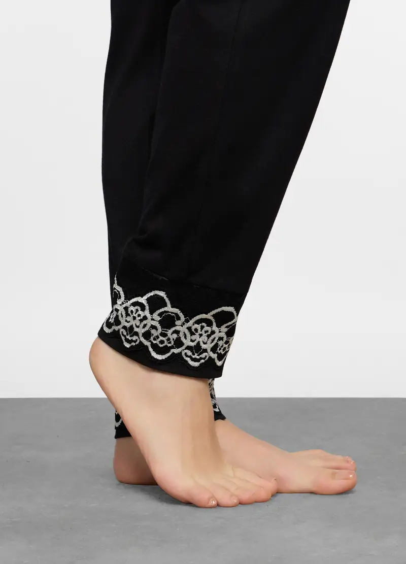 Pantaloni Pigiama In Jersey Donna, Nero/Bianco miniatura 3