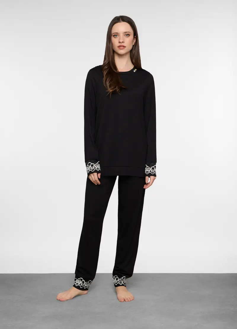 Pantaloni Pigiama In Jersey Donna, Nero/Bianco