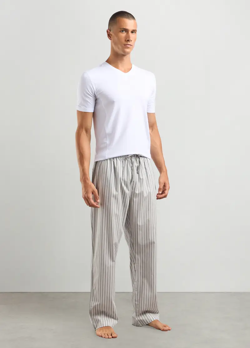 Pantaloni Pigiama Lunghi In Puro Cotone Uomo, Grigio chiaro