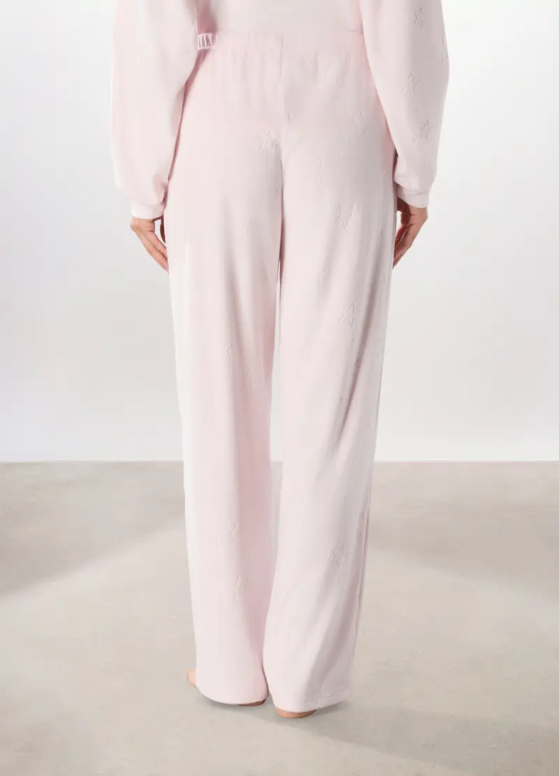 Pantaloni Pigiama Velour Donna, Rosa polveroso miniatura 3