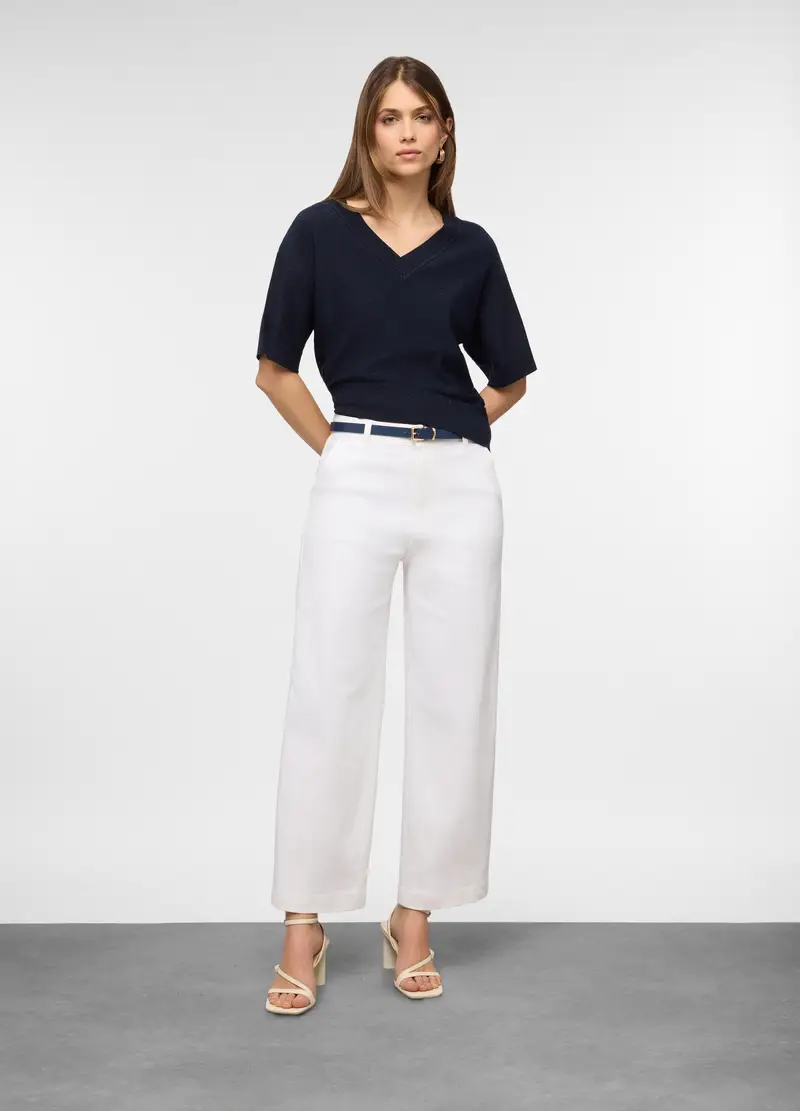 Pantaloni Regular Fit In Cotone Stretch Donna, Bianco gesso