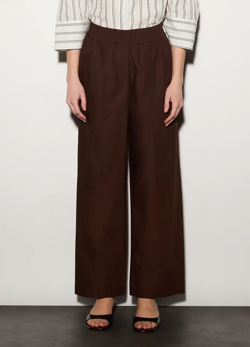 Pantaloni Regular Fit In Popeline Di Puro Cotone Donna, Unisex, Marrone cioccolato miniatura 2