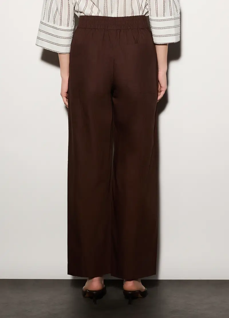 Pantaloni Regular Fit In Popeline Di Puro Cotone Donna, Unisex, Marrone cioccolato miniatura 3