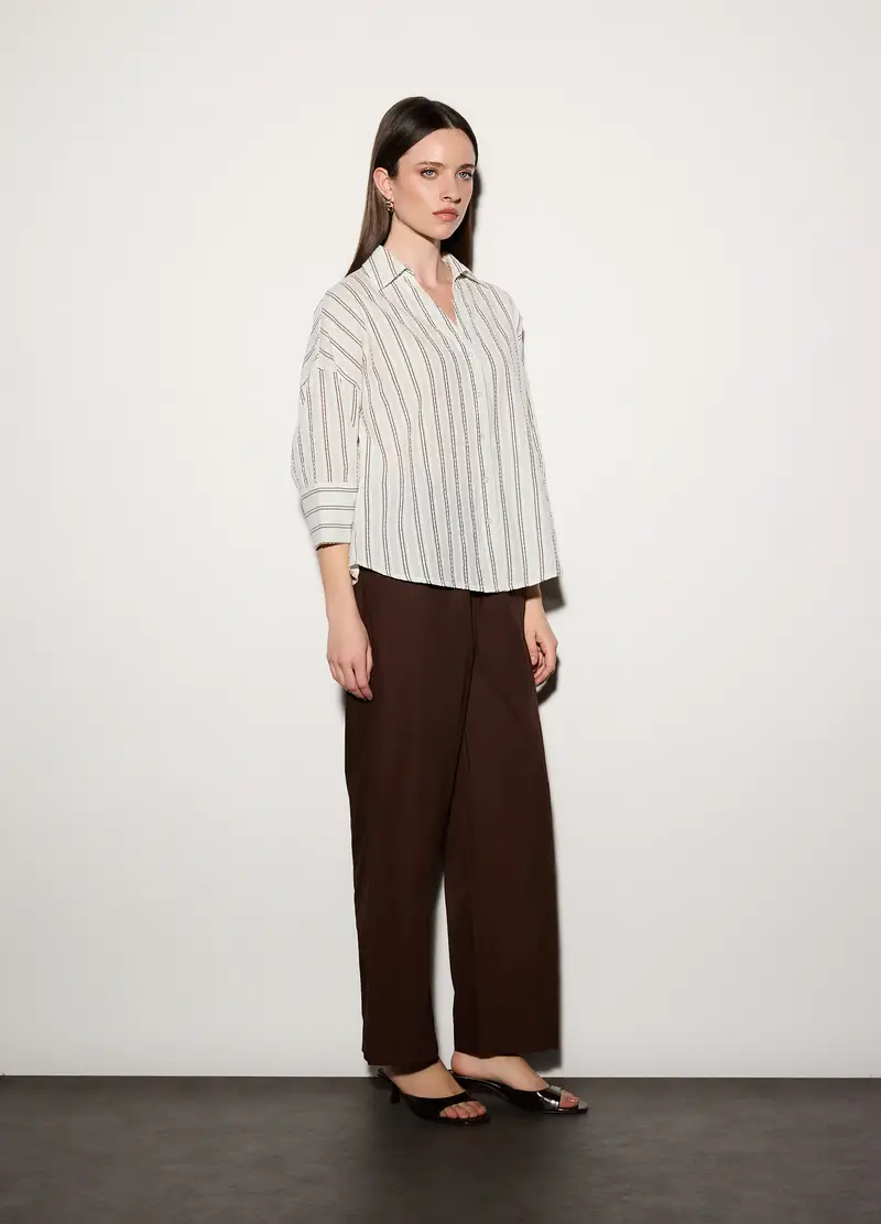 Pantaloni Regular Fit In Popeline Di Puro Cotone Donna, Unisex, Marrone cioccolato