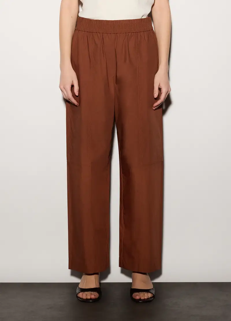 Pantaloni Regular Fit In Popeline Di Puro Cotone Donna, Unisex, Marrone cognac miniatura 2