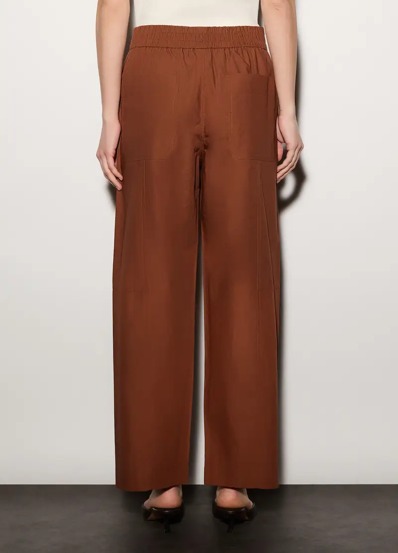 Pantaloni Regular Fit In Popeline Di Puro Cotone Donna, Unisex, Marrone cognac miniatura 3