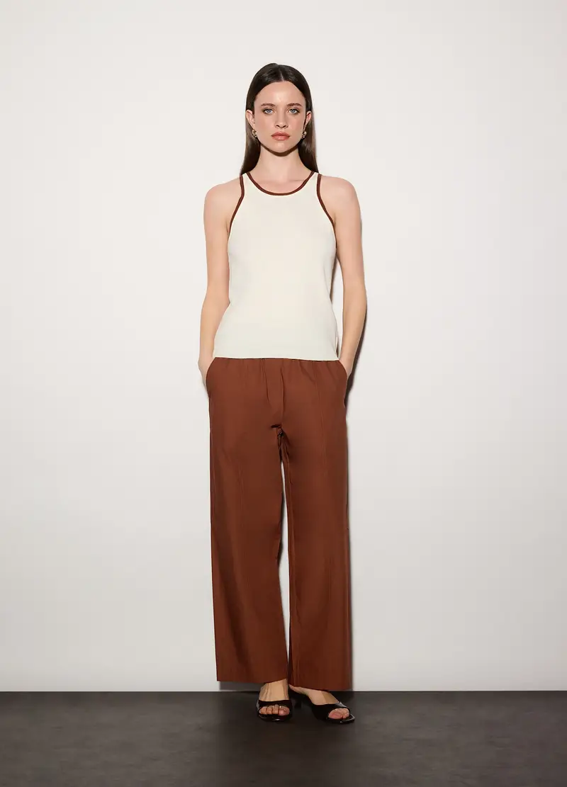 Pantaloni Regular Fit In Popeline Di Puro Cotone Donna, Unisex, Marrone cognac