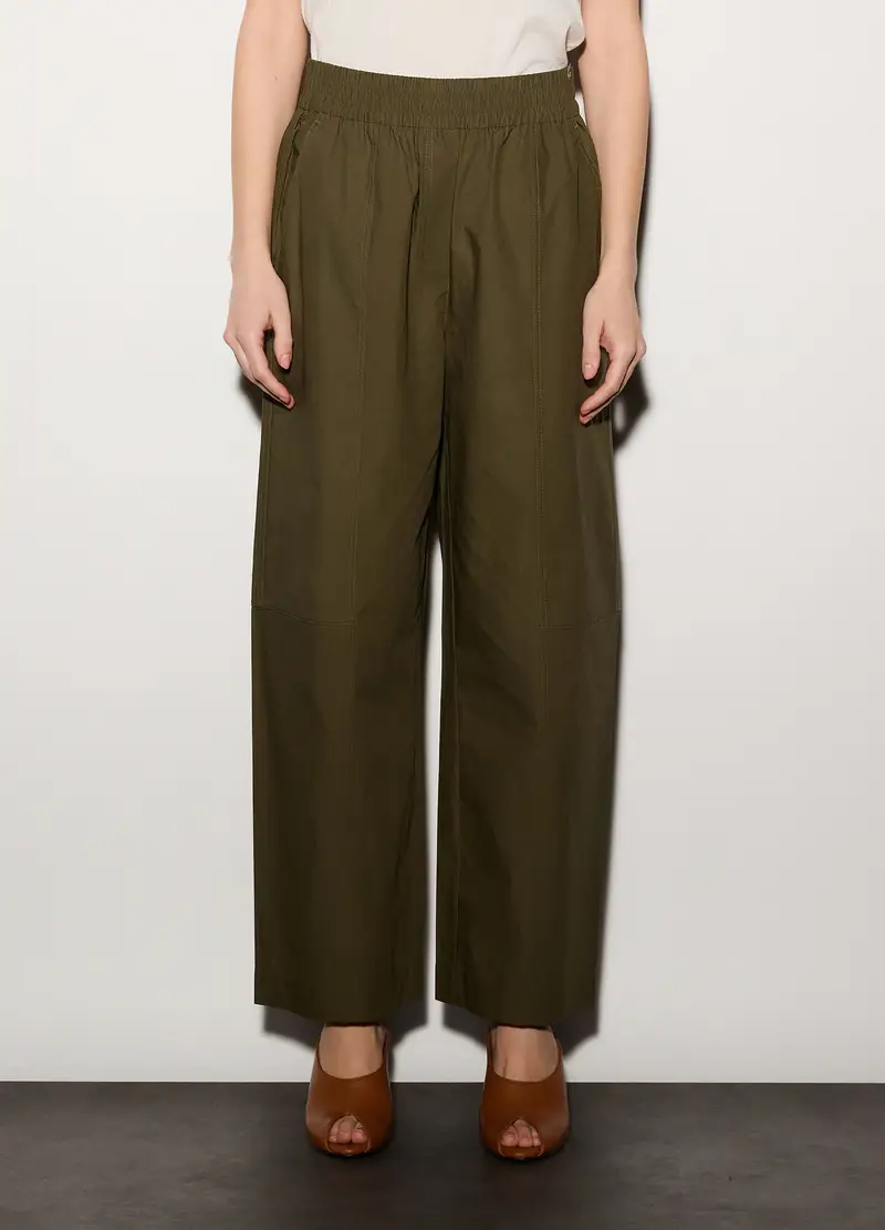 Pantaloni Regular Fit In Popeline Di Puro Cotone Donna, Unisex, Verde oliva miniatura 2