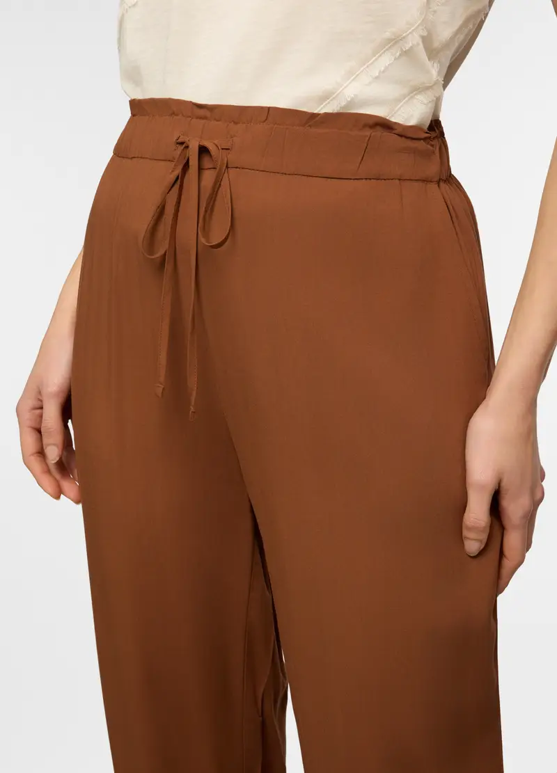 Pantaloni Regular Fit In Pura Viscosa Donna, Marrone cognac miniatura 3