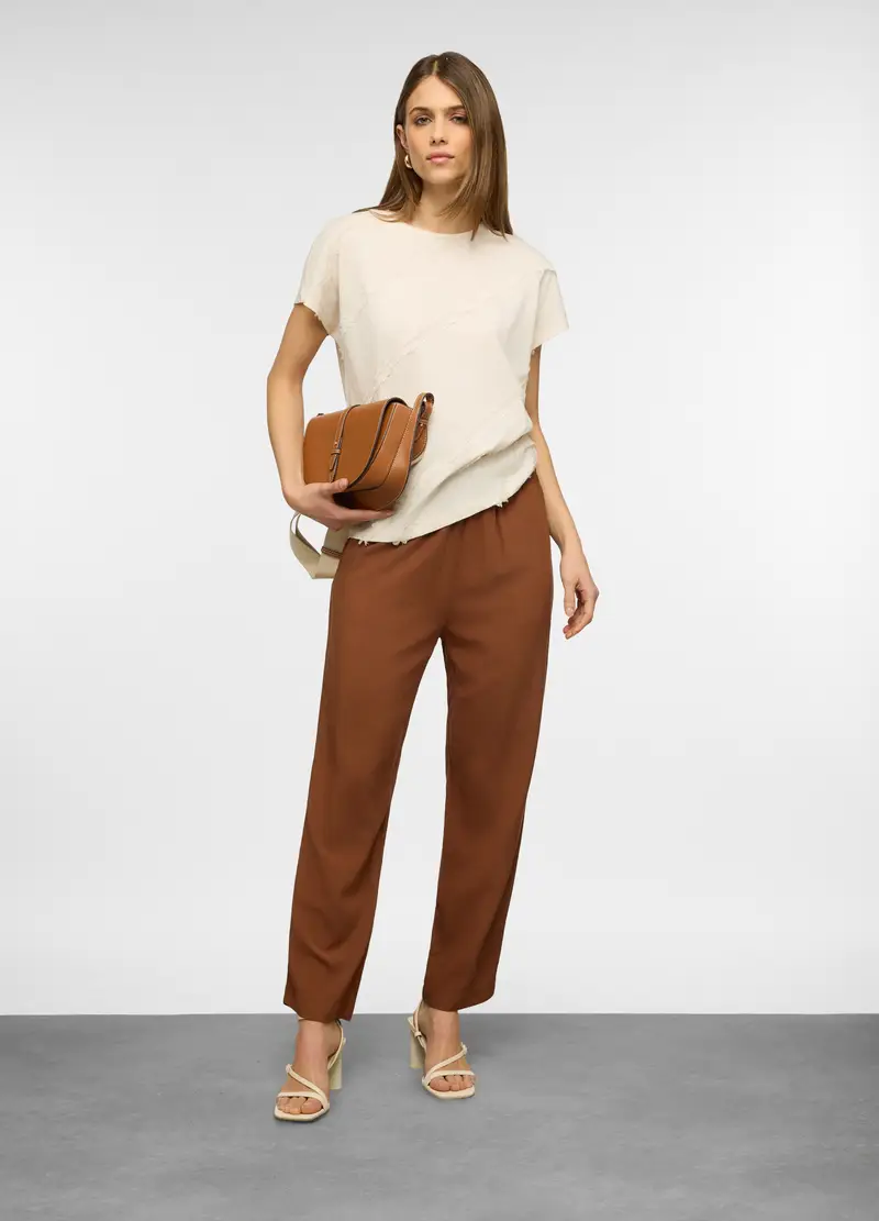 Pantaloni Regular Fit In Pura Viscosa Donna, Marrone cognac