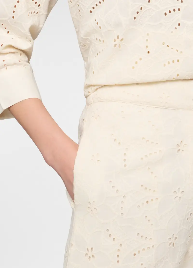 Pantaloni Regular Fit In Puro Cotone Donna, Bianco panna miniatura 3