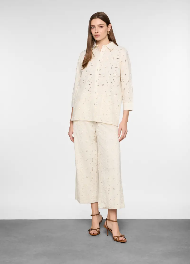 Pantaloni Regular Fit In Puro Cotone Donna, Bianco panna