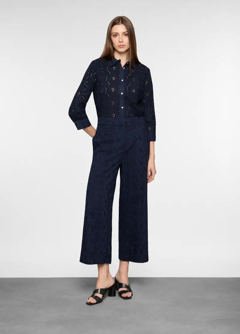Pantaloni Regular Fit In Puro Cotone Donna, Blu navy