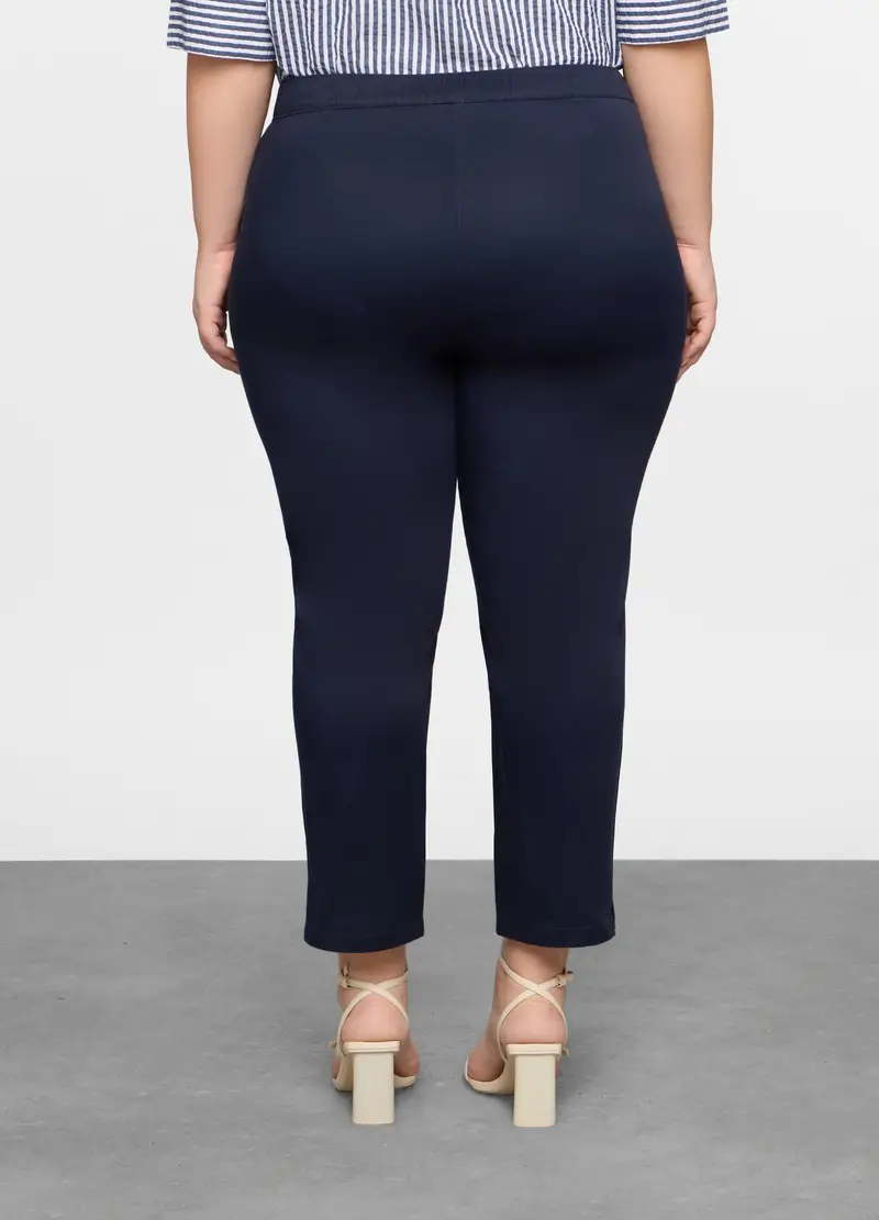 Pantaloni Regular Fit In Raso Di Cotone Stretch Donna Curvy, Blu scuro miniatura 2