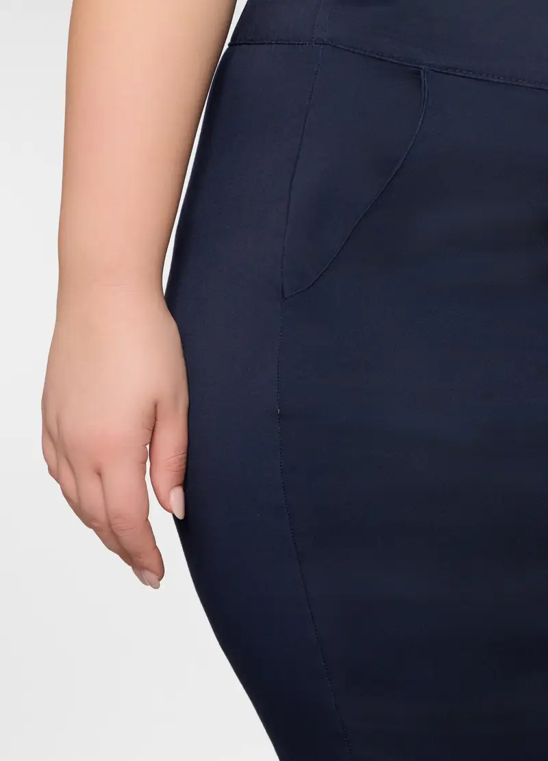 Pantaloni Regular Fit In Raso Di Cotone Stretch Donna Curvy, Blu scuro miniatura 3