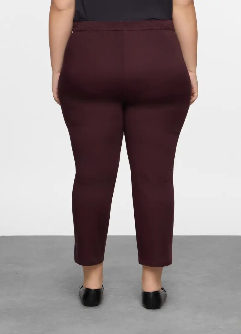 Pantaloni Regular Fit In Raso Stretch Donna Curvy, Rosso scuro miniatura 2