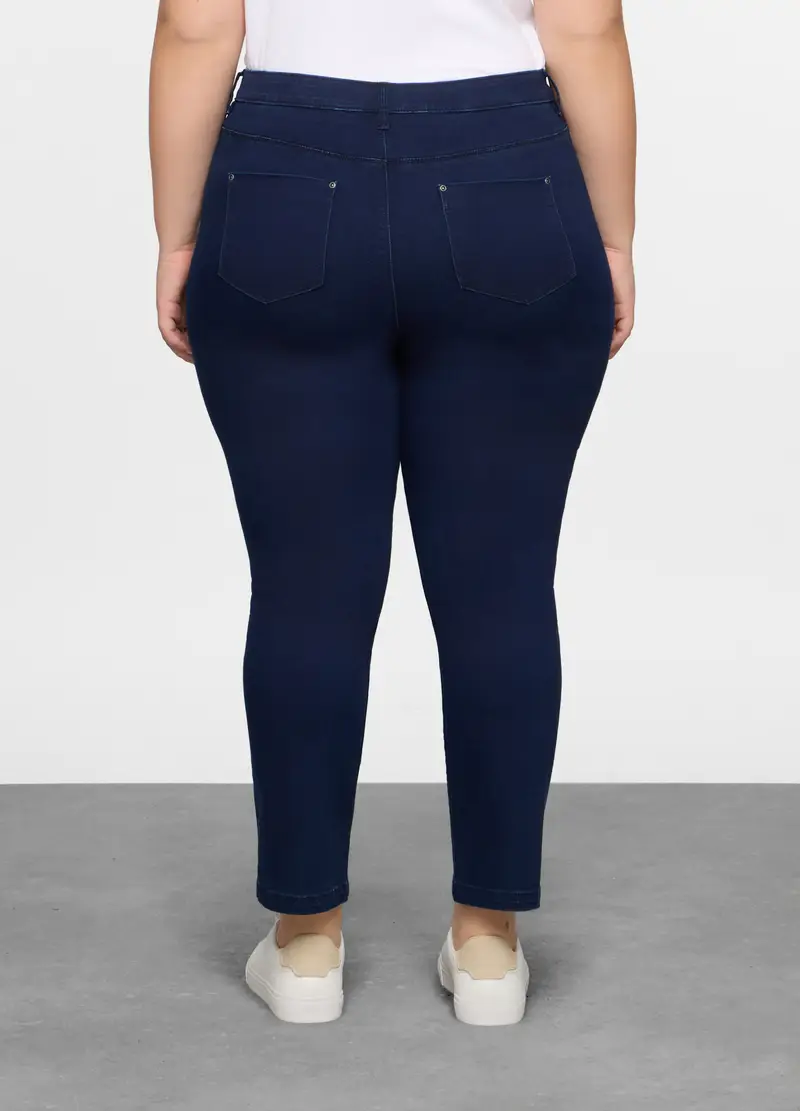 Pantaloni Regular Fit In Stretch Denim Donna Curvy, Blu scuro miniatura 3