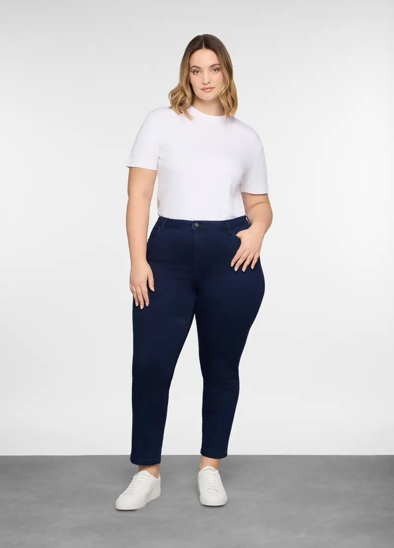Pantaloni Regular Fit In Stretch Denim Donna Curvy, Blu scuro