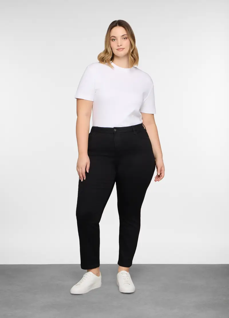 Pantaloni Regular Fit In Stretch Denim Donna Curvy, Nero
