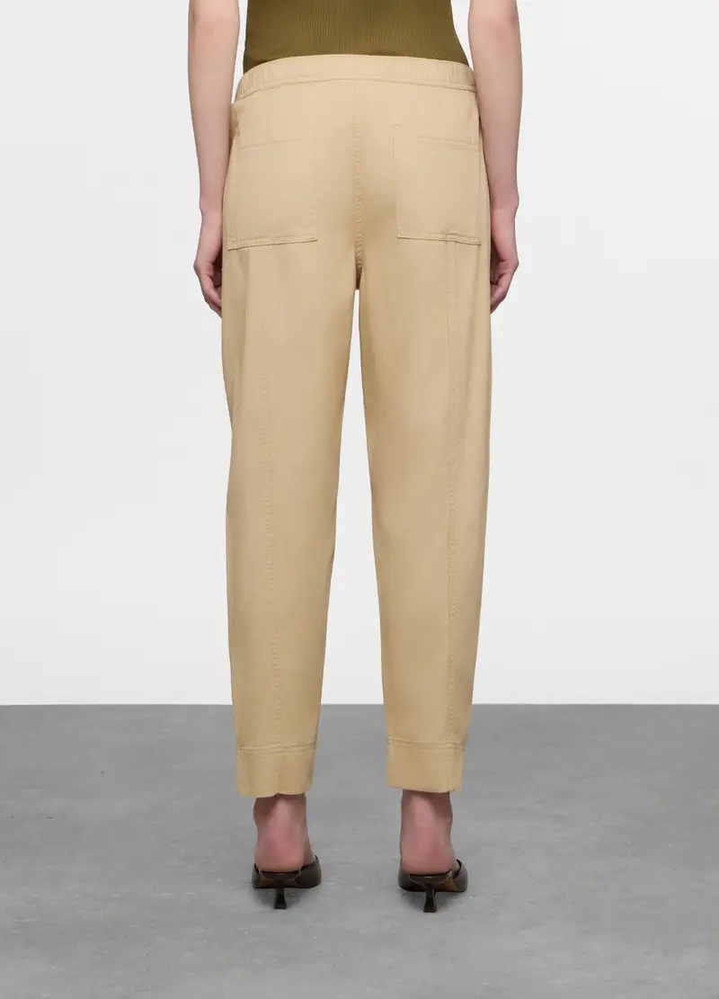 Pantaloni Regular Fit In Twill Di Puro Cotone Donna, Beige chiaro miniatura 2