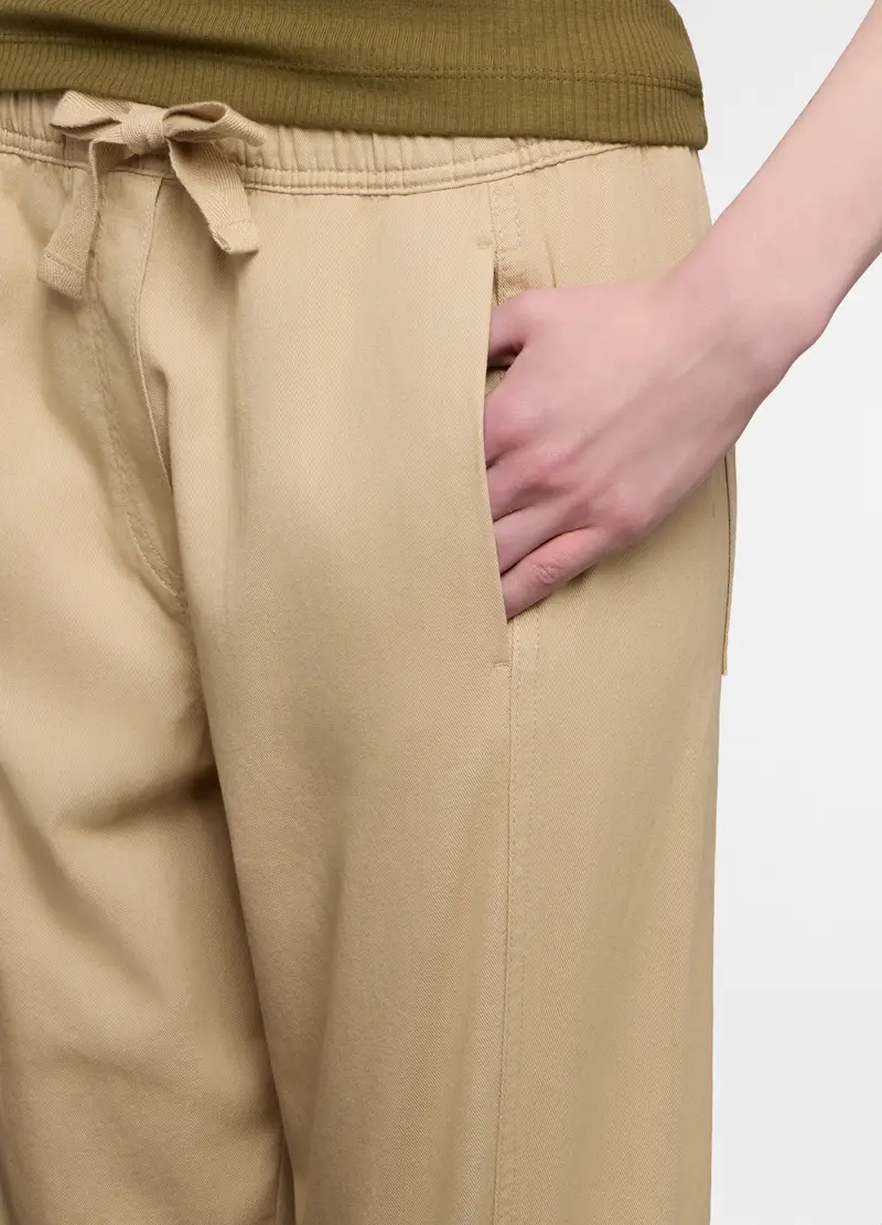 Pantaloni Regular Fit In Twill Di Puro Cotone Donna, Beige chiaro miniatura 3