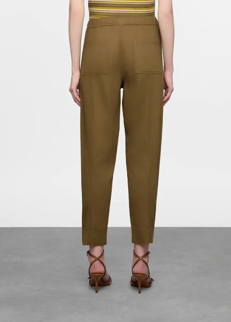 Pantaloni Regular Fit In Twill Di Puro Cotone Donna, Verde oliva miniatura 2