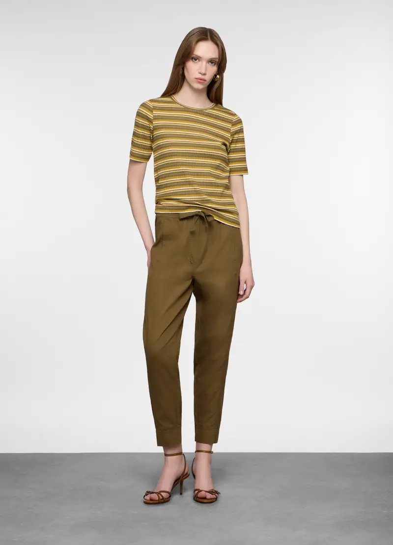 Pantaloni Regular Fit In Twill Di Puro Cotone Donna, Verde oliva