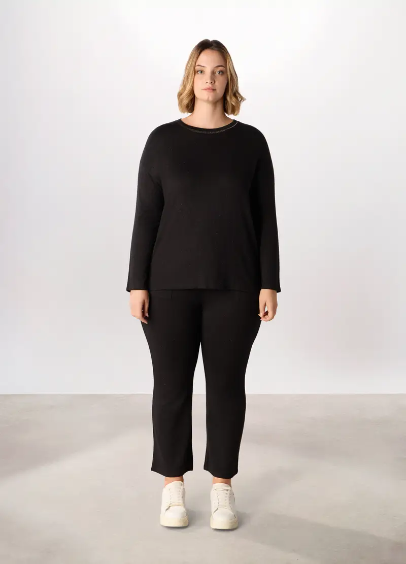 Pantaloni Regular Fit Misto Viscosa Stretch Donna Curvy, Nero