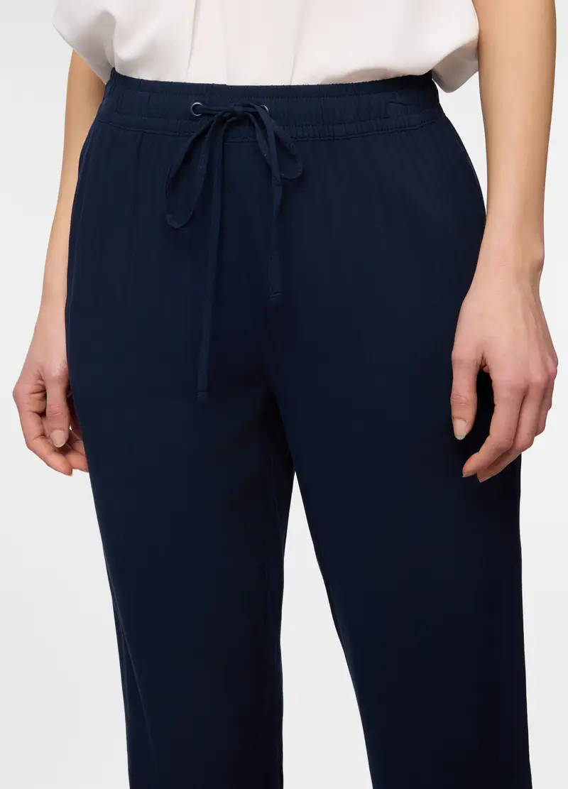 Pantaloni Relaxed Fit In Pura Viscosa Donna, Blu navy miniatura 3