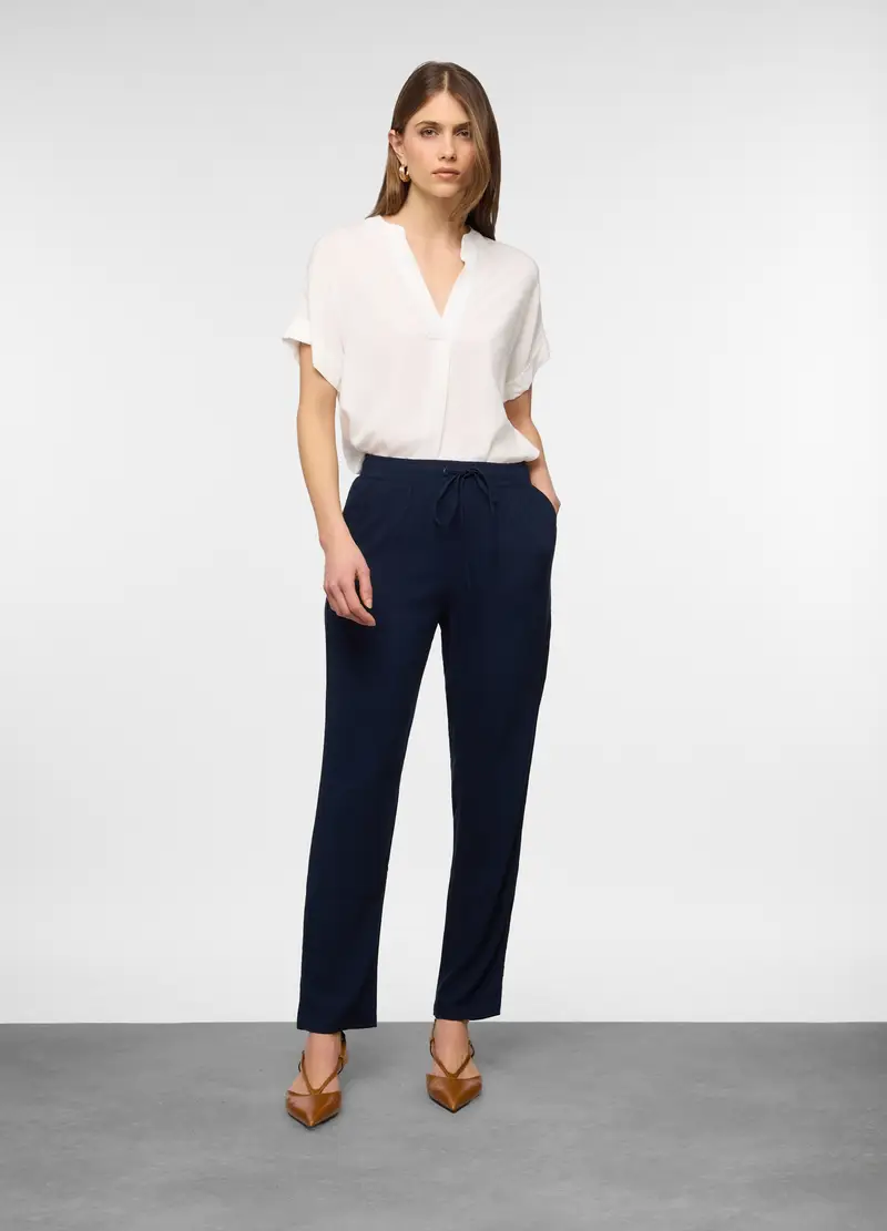 Pantaloni Relaxed Fit In Pura Viscosa Donna, Blu navy