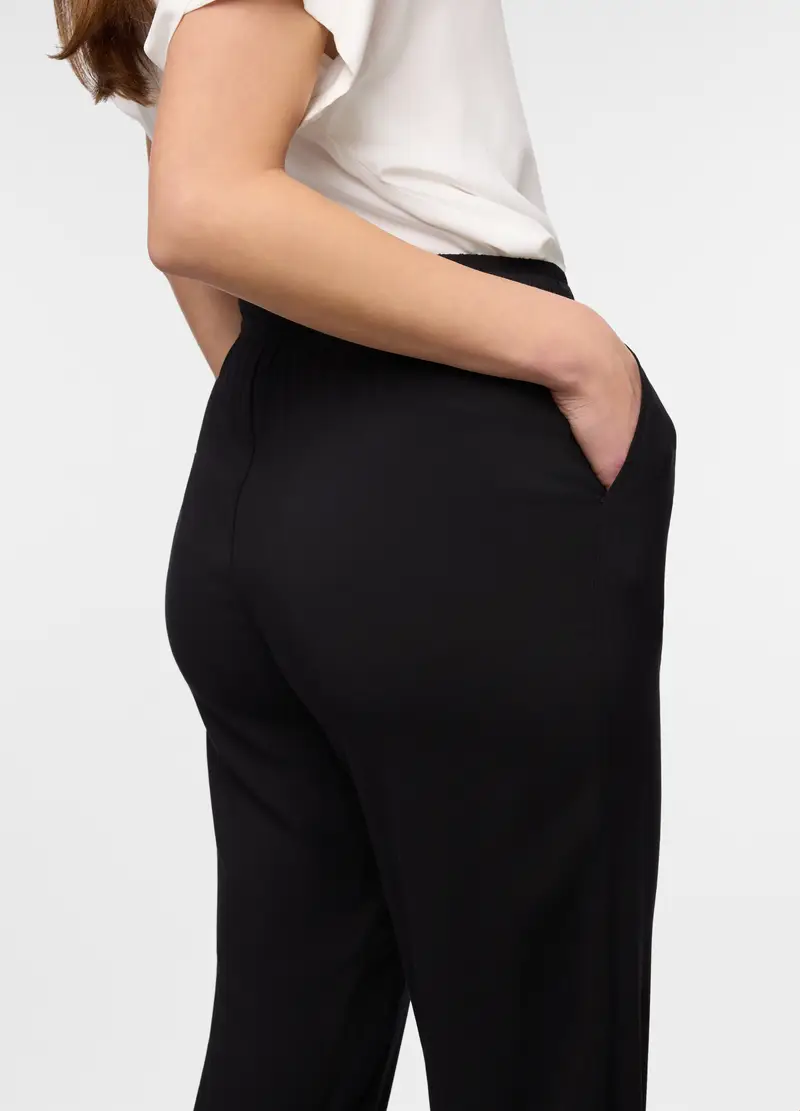 Pantaloni Relaxed Fit In Pura Viscosa Donna, Nero miniatura 3