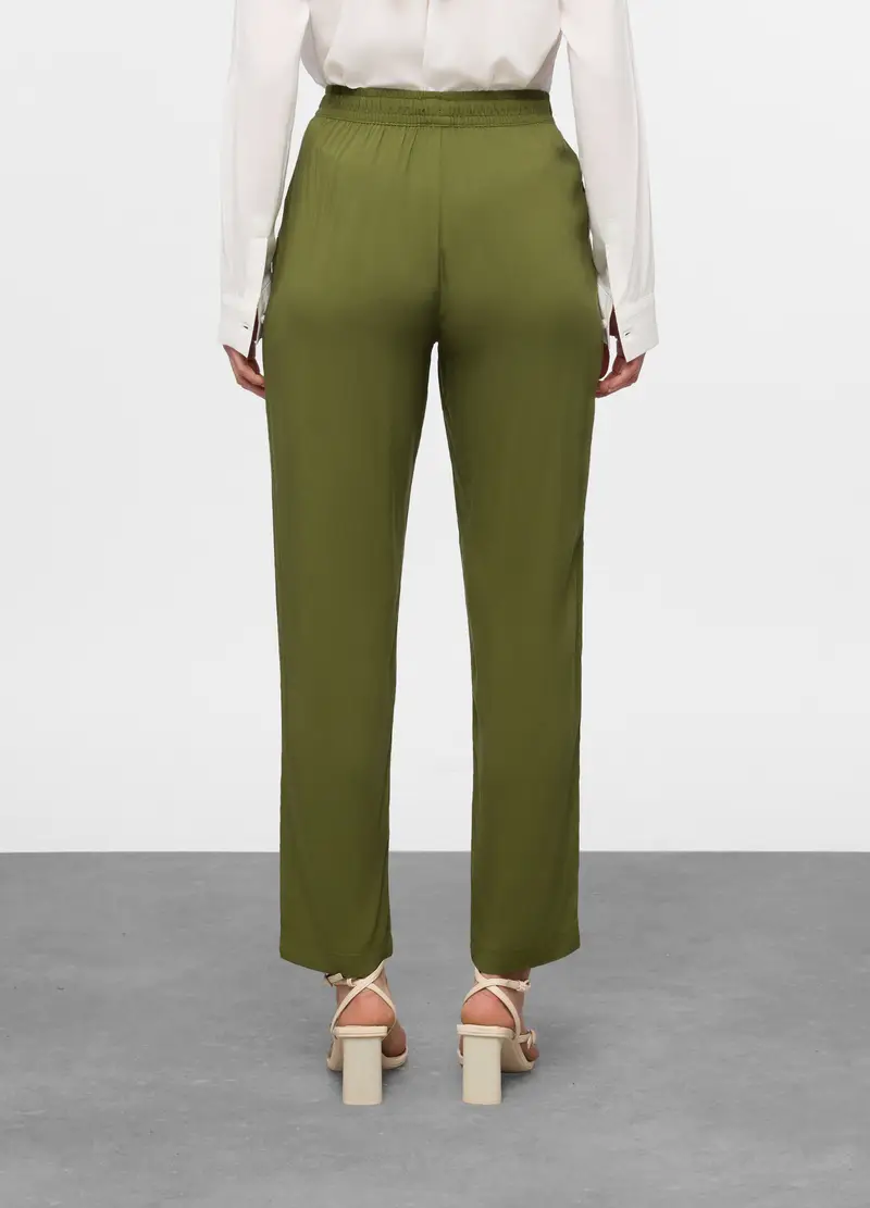 Pantaloni Relaxed Fit In Pura Viscosa Donna, Verde oliva miniatura 2