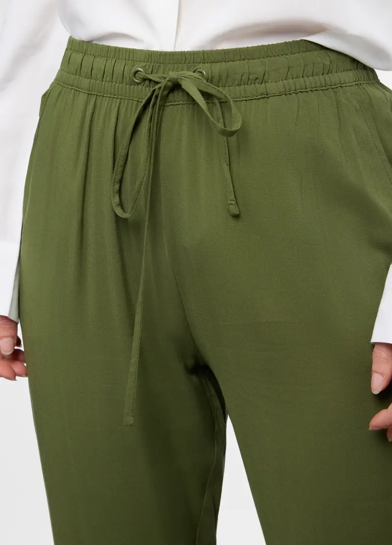 Pantaloni Relaxed Fit In Pura Viscosa Donna, Verde oliva miniatura 3