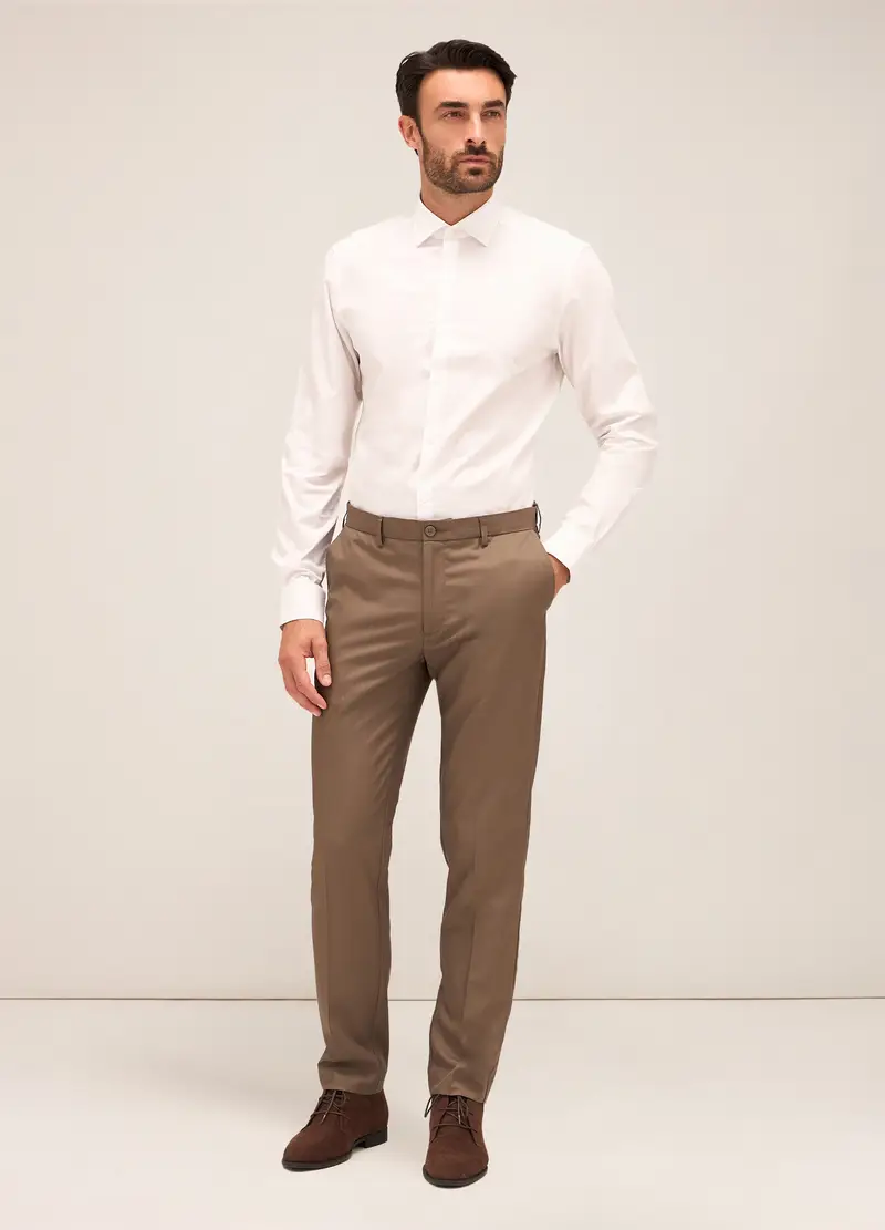 Pantaloni Slim Fit In Tessuto Tecnico Uomo, Marrone tabacco