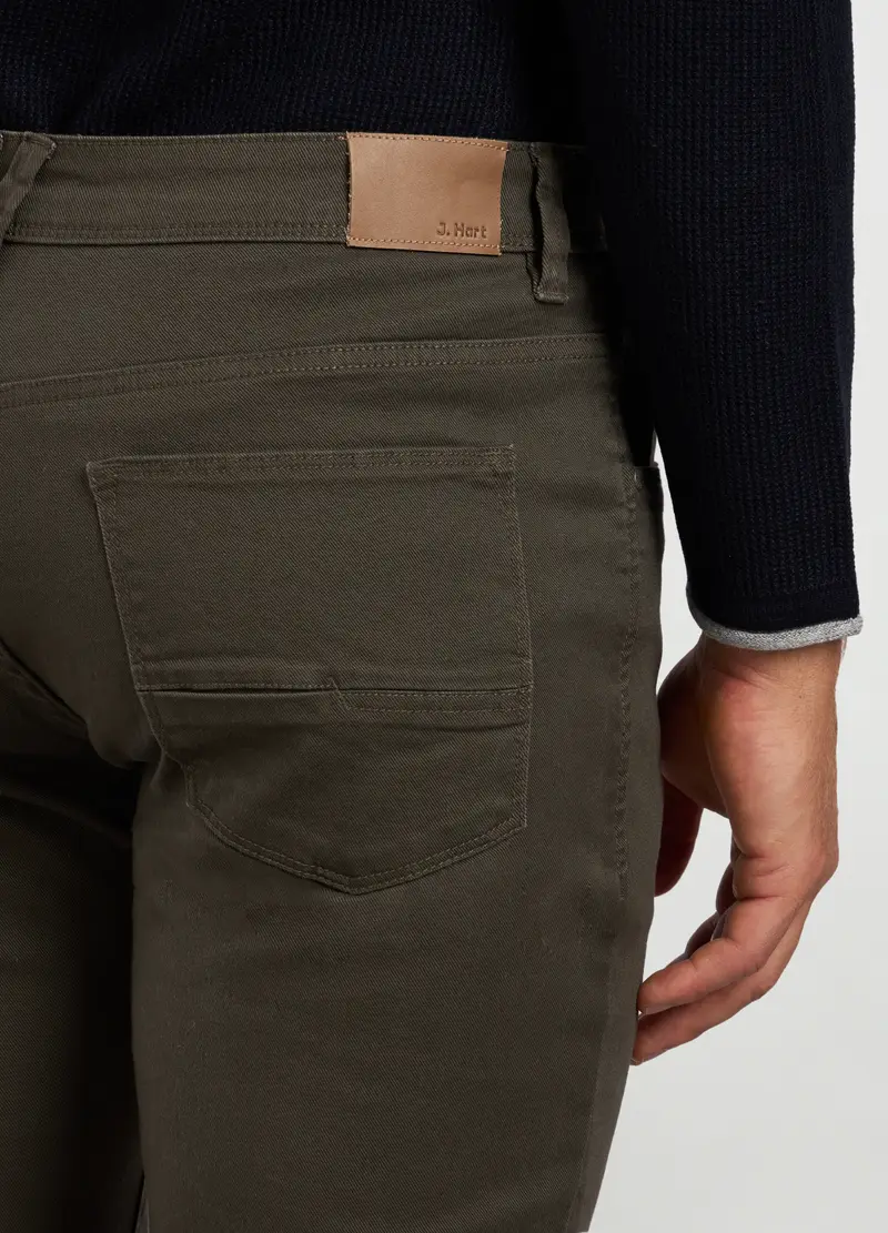 Pantaloni Slim Fit In Twill Di Cotone Stretch Uomo, Verde oliva miniatura 3