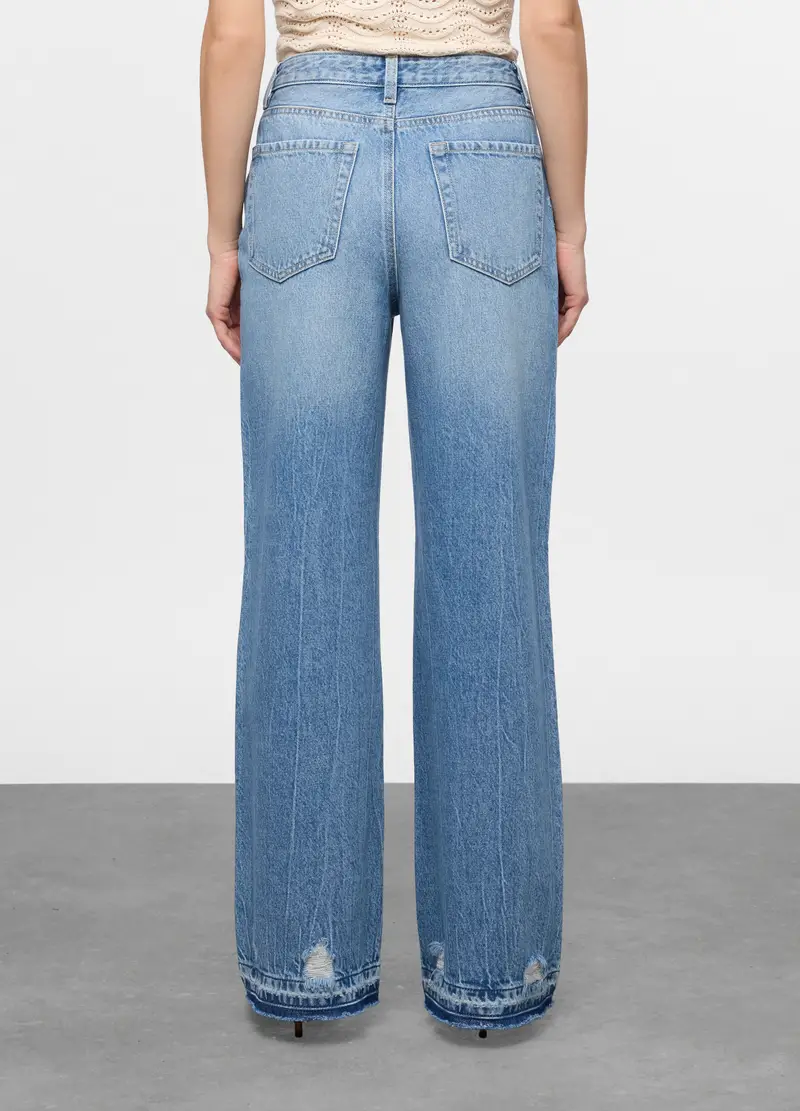 Pantaloni Straight Fit In Denim Di Puro Cotone Donna, Blu chiaro miniatura 2