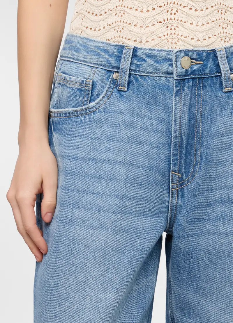 Pantaloni Straight Fit In Denim Di Puro Cotone Donna, Blu chiaro miniatura 3