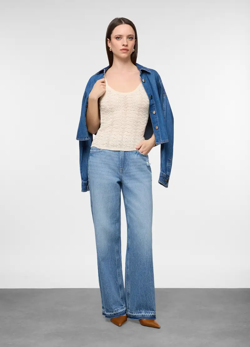 Pantaloni Straight Fit In Denim Di Puro Cotone Donna, Blu chiaro
