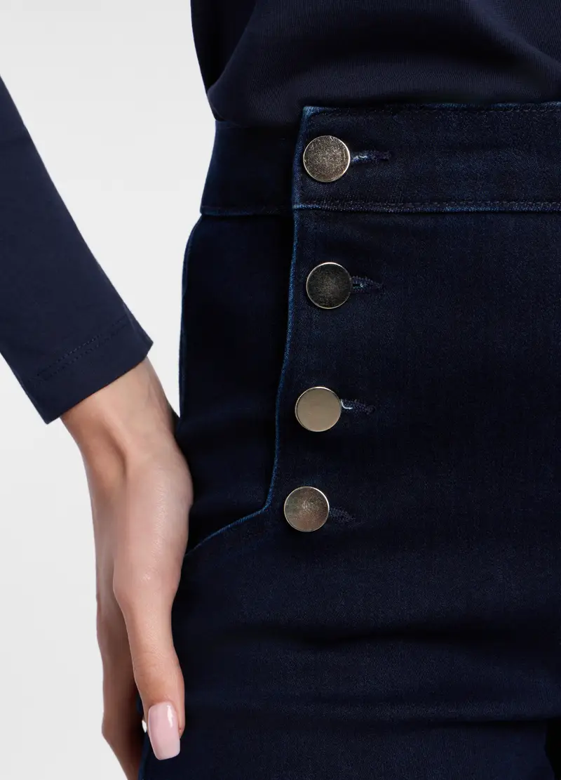 Pantaloni Straight Fit In Denim Stretch Donna, Blu scuro miniatura 3