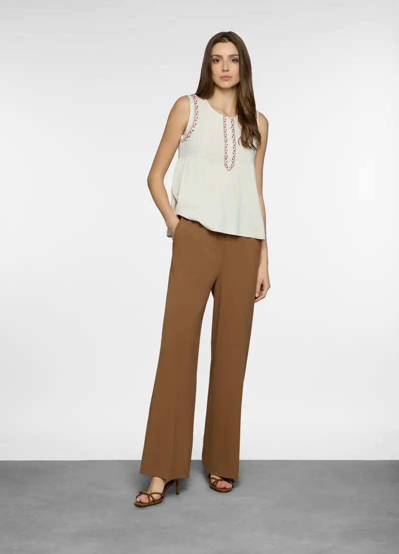 Pantaloni Straight Fit In Poli Viscosa Stretch Donna, Marrone cioccolato