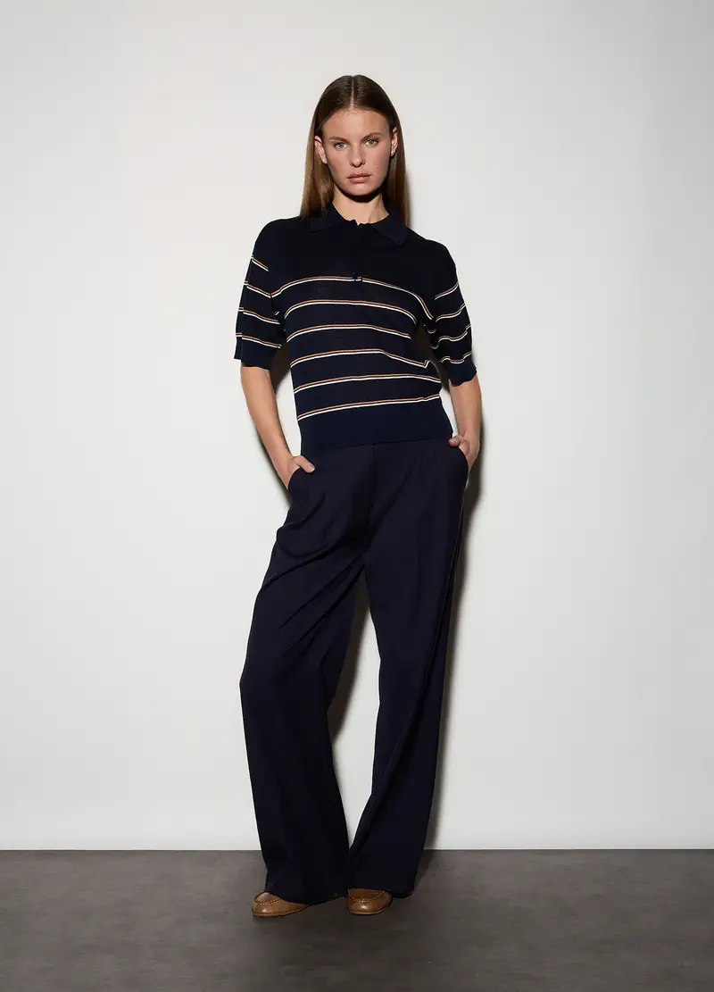 Pantaloni Straight Fit Misto Lana Donna, Unisex, Blu navy