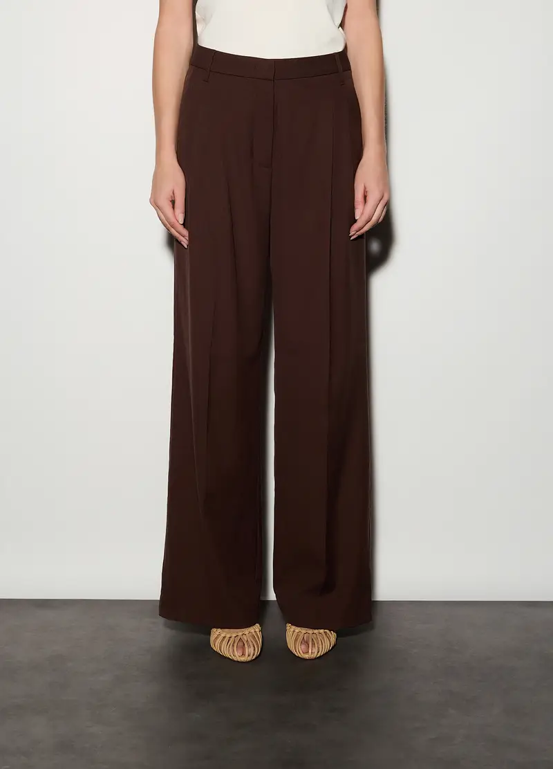 Pantaloni Straight Fit Misto Lana Donna, Unisex, Marrone scuro miniatura 2